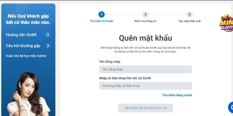 Đặt lại mật khẩu đăng ký đăng nhập SIN88