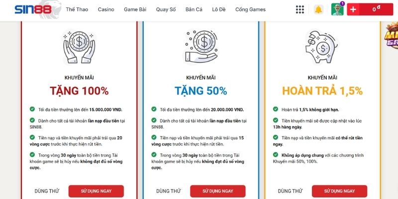 Thưởng 100% cho lần nạp đầu