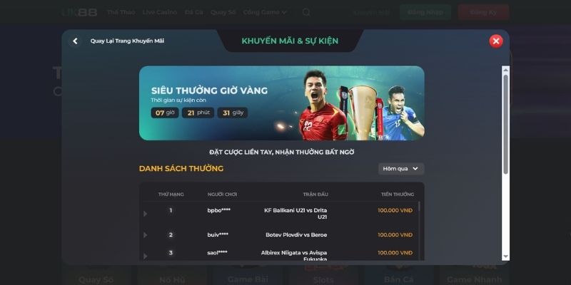 Siêu thưởng giờ vàng cực khủng