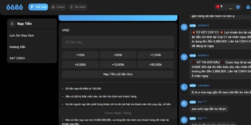 Xác nhận và hoàn tất lệnh nạp rút tiền 6686