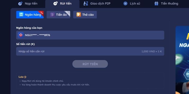 Nhận và nhập mã xác thực nạp rút tiền DA88
